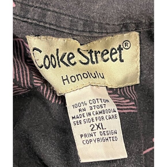 Cooke Street Honolulu 2XL XXL Aloha Hawaiian Shirt Button Down Black Purple EUC - Picture 6 of 7